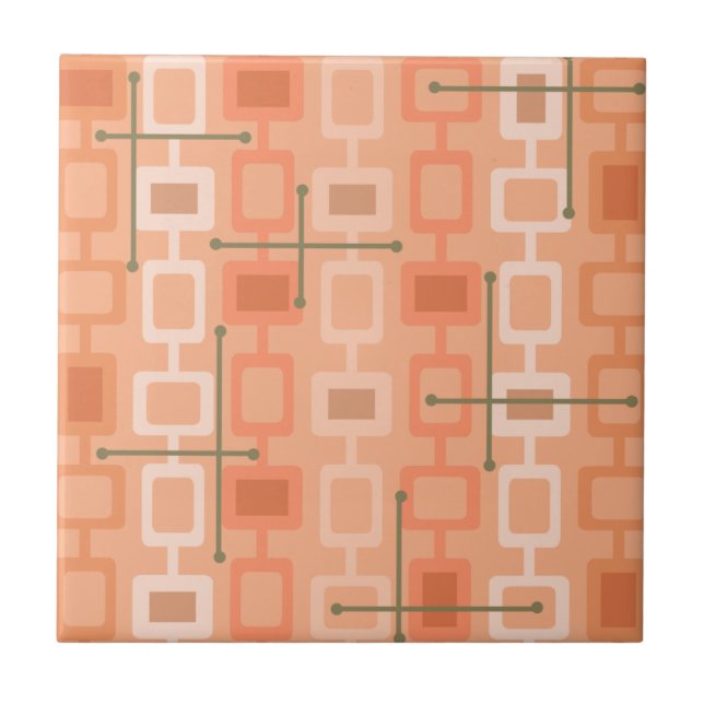 Retro 1950s Geometric Mönster Orange Kakelplatta (Framsidan)