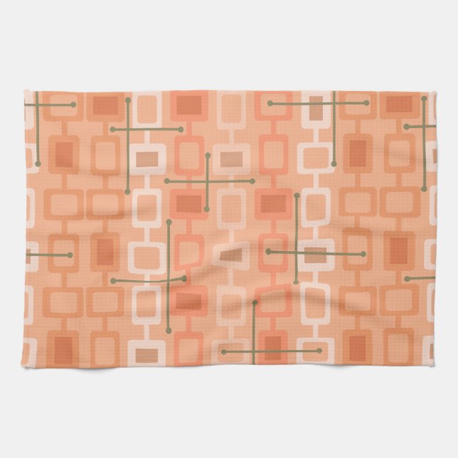 Retro 1950s Geometric Mönster Orange Kökshandduk (Horisontell)