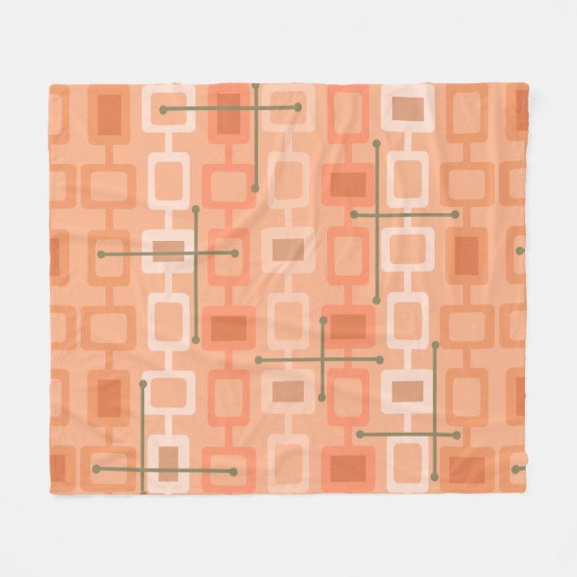 Retro 1950s Geometric Pattern Orange Fleecefilt (Framsidan (Horisontell))