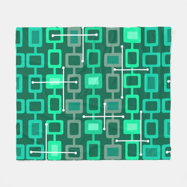 Retro 1950s Geometric Pattern Turquoise Fleecefilt (Framsidan (Horisontell))