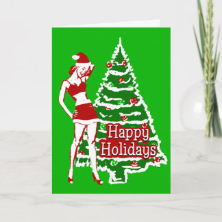Retro 1950's Pin-up-tjej Santa helgdag-kort Helgkort