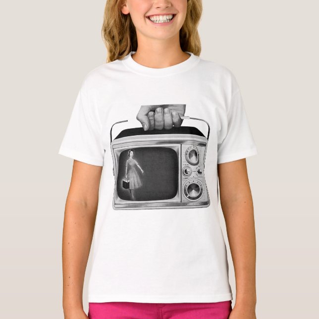 Retro 1950s Portable TV Mid-Century T Shirt (Framsida)