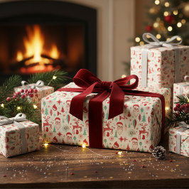 Retro 1950s Santa & Reindeer Mid-Century Christmas Presentpapper