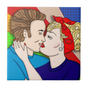 Retro 1950's Stil Pop Art Couple Kissing Kakelplatta