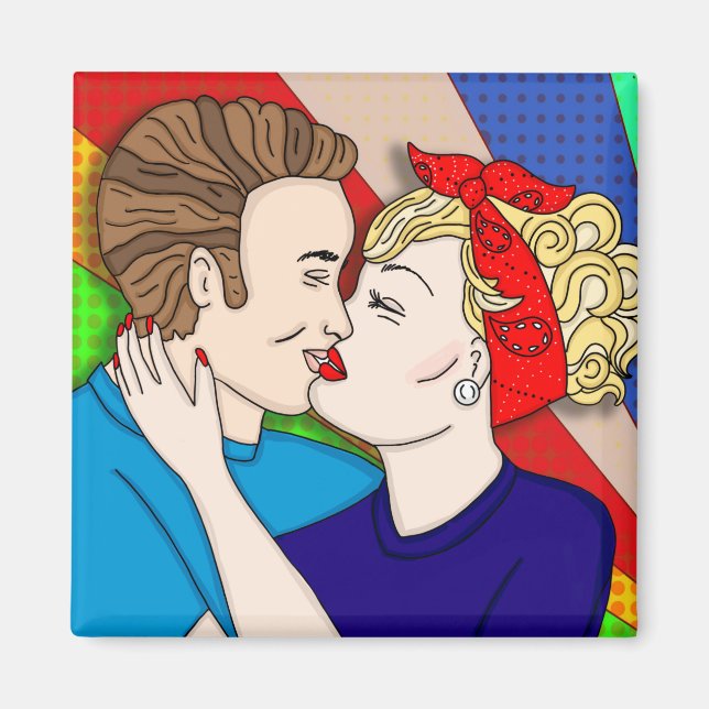 Retro 1950's Stil Pop Art Couple Kissing Magnet (Framsidan)