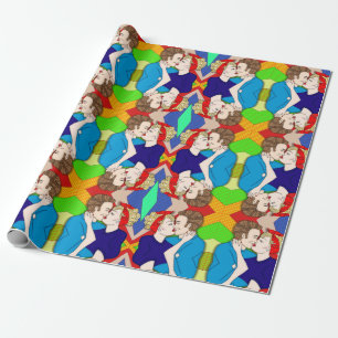 Retro 1950's Stil Pop Art Couple Kissing Presentpapper