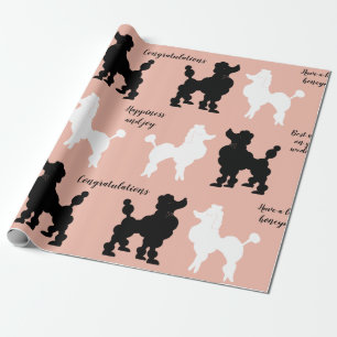 Retro 1950's White & Black Pudel på Rosa Ground Presentpapper