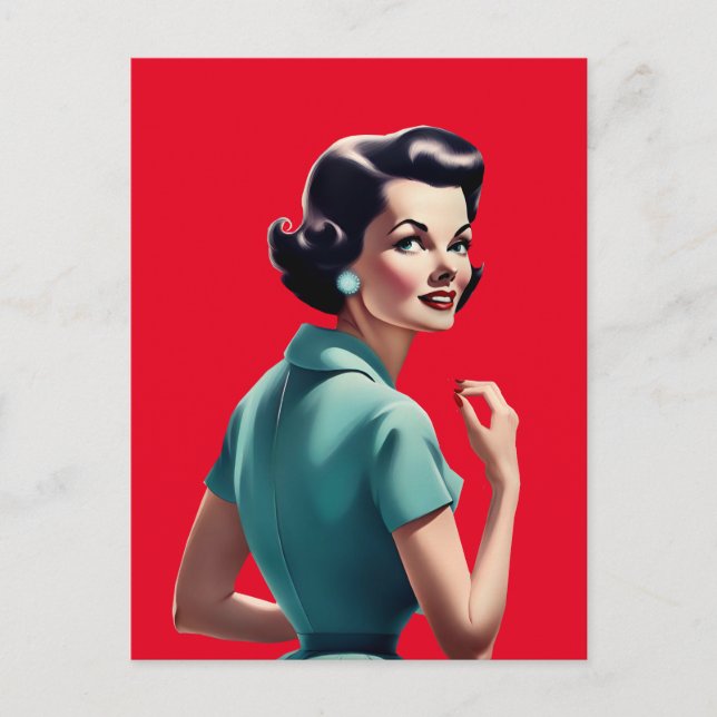 RETRO 1950'S WOMAN POSTCARD VYKORT (Framsida)