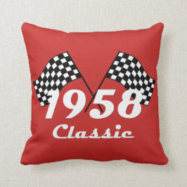 Retro 1958 Klassisk svart & vit rutig tävlingsflag Kudde