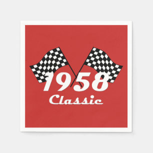 Retro 1958 Klassisk svart & vit rutig tävlingsflag Pappersservett