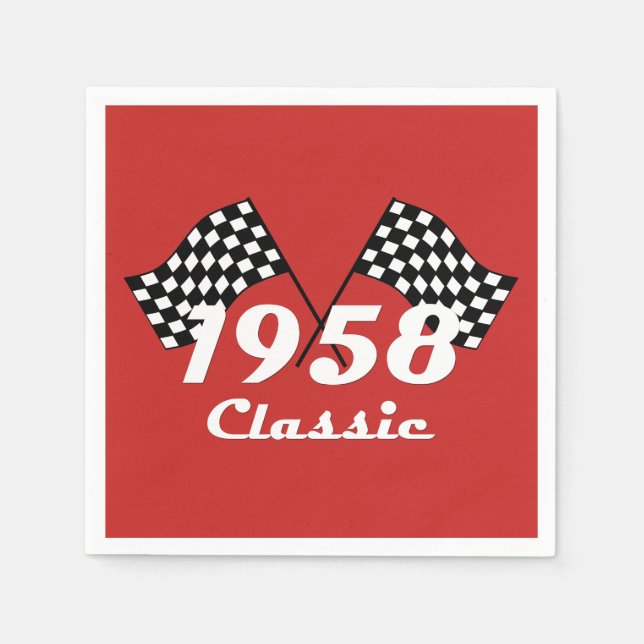 Retro 1958 Klassisk svart & vit rutig tävlingsflag Pappersservett (Framsidan)