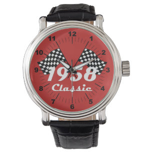 Retro 1958 Klassisk svart-vit rutig tävlingsflagga Armbandsur
