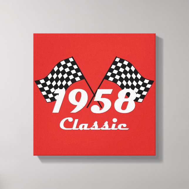 Retro 1958 Klassisk svart-vit rutig tävlingsflagga Canvastryck (Framsida)
