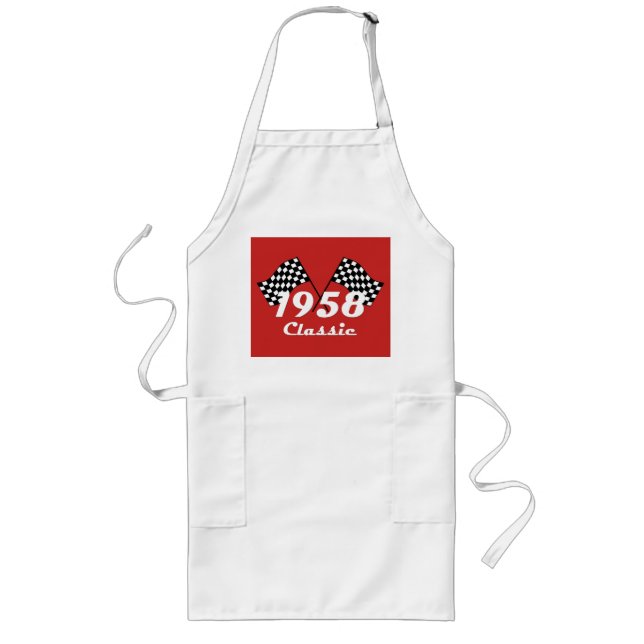 Retro 1958 Klassisk svart-vit rutig tävlingsflagga Långt Förkläde (Framsidan)