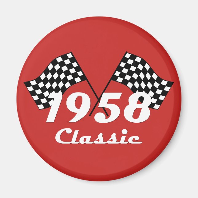 Retro 1958 Klassisk svart-vit rutig tävlingsflagga Magnet (Framsidan)