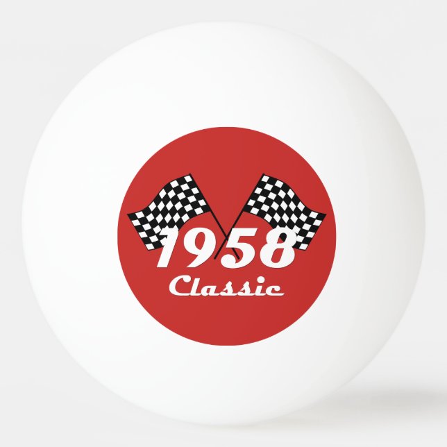 Retro 1958 Klassisk svart-vit rutig tävlingsflagga Pingisboll (Framsidan)