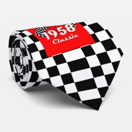 Retro 1958 Klassisk svart-vit rutig tävlingsflagga Slips