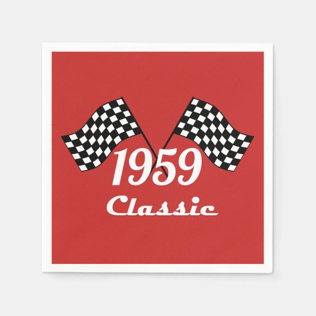 Retro 1959 Classic Black & White Checkered Flagga Pappersservett (Framsidan)