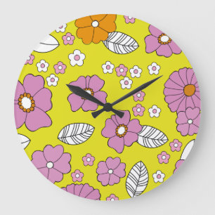 Retro 1960 Blommor Stor Klocka