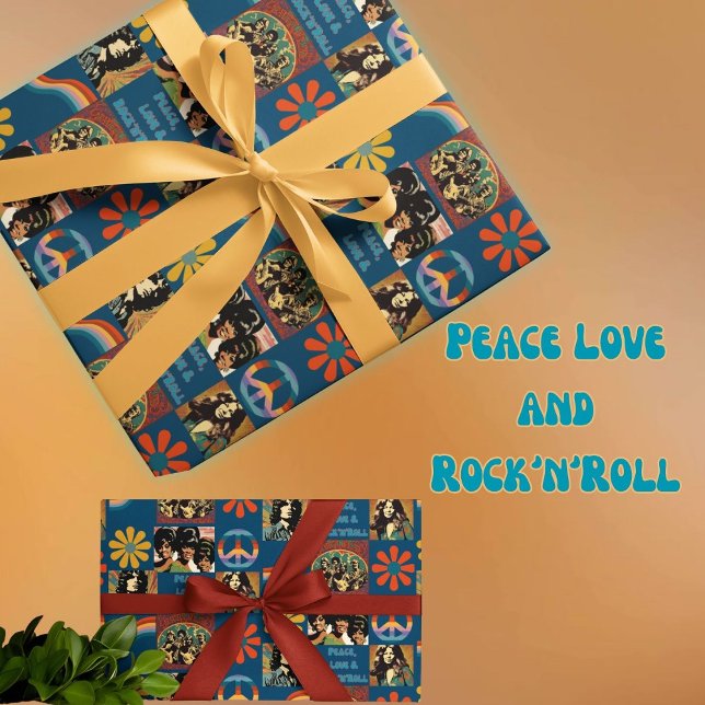Retro 1960:s Rockstar-Poster Presentpapper ("peace Love and Rock'n'Roll man. All on one extra cool gift paper. 60's rock icon posters and more. )