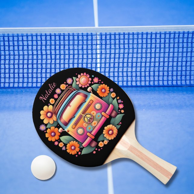 Retro 1960-talet Flower Buss Monogram Pingisracket (Skapare uppladdad)
