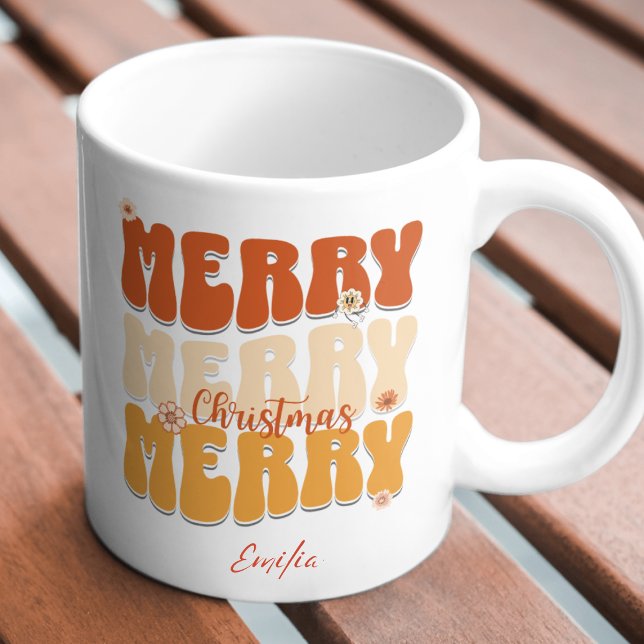 Retro 1960-talet Groovy God jul Namn Boho Mugg (Skapare uppladdad)