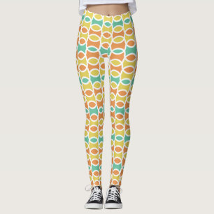 Retro 1960-talets Circles Ovaler Orange Teal Guld Leggings