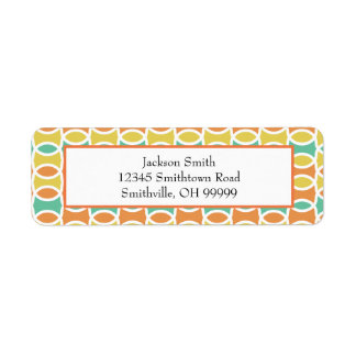 Retro 1960-talets Circles Ovaler Orange Teal Guld Returadress Etikett
