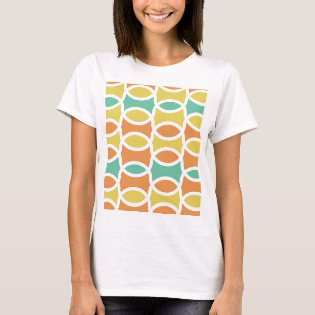 Retro 1960-talets Circles Ovaler Orange Teal Guld T Shirt (Framsida)