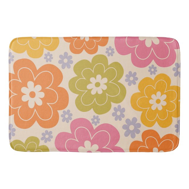 Retro 1960-talets Stil-Blommönster Badrumsmatta (Framsidan)