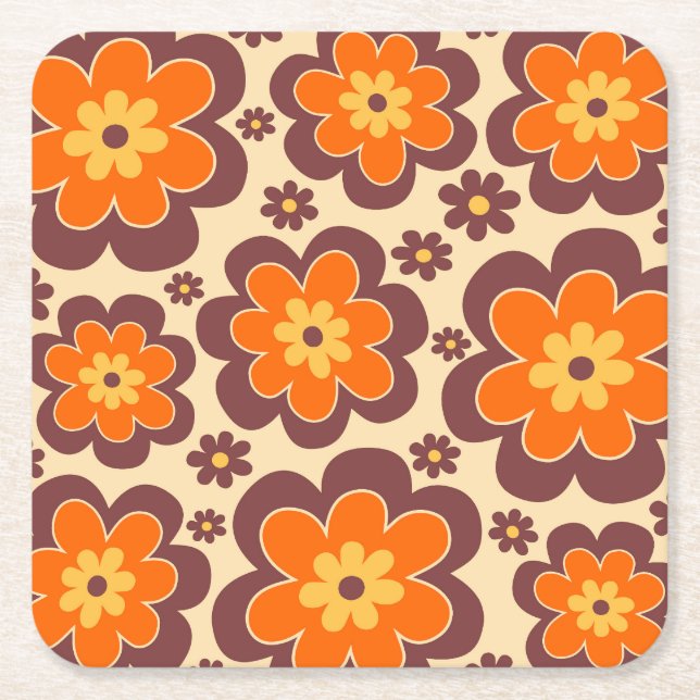 Retro 1960-talets Stil-Blommönster Underlägg Papper Kvadrat (Framsidan)