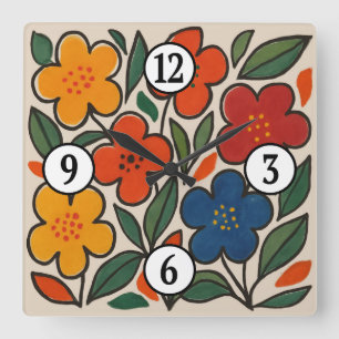 Retro 1960-tals stil blomster mönster fyrkantig klocka