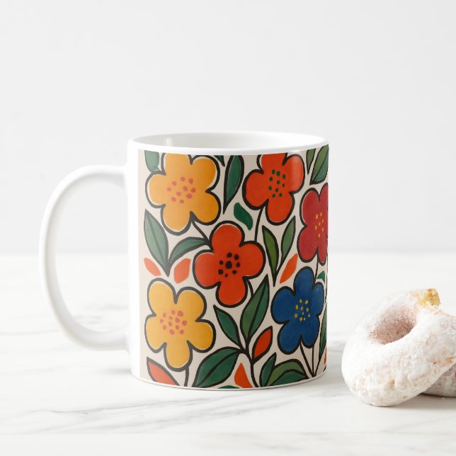 Retro 1960-tals stil blomster mönster kaffemugg (Med munk)