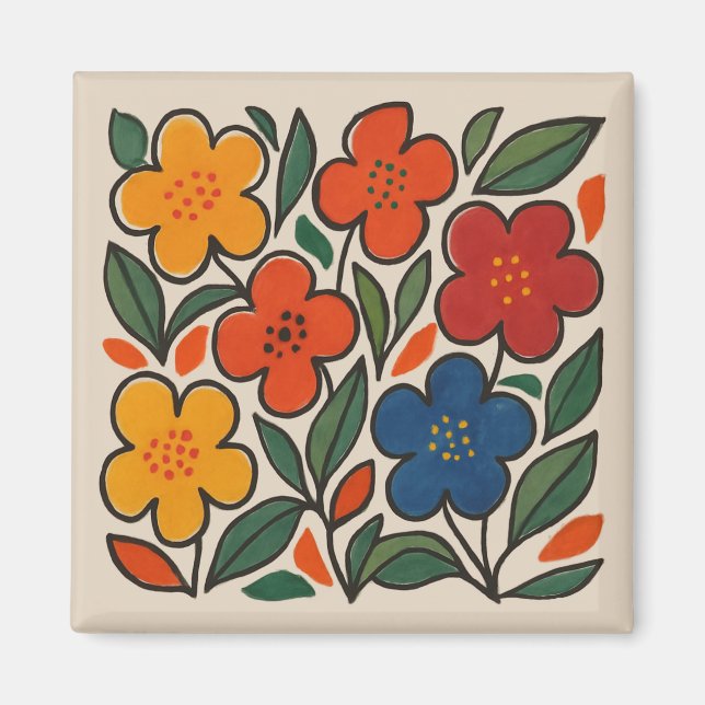 Retro 1960-tals stil blomster Mönster Magnet (Framsidan)