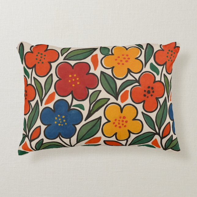 Retro 1960-tals stil blomster mönster prydnadskudde (Framsidan)