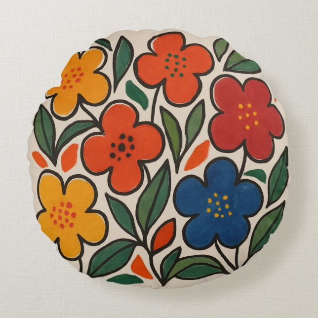 Retro 1960-tals stil blomster mönster rund kudde (Framsidan)