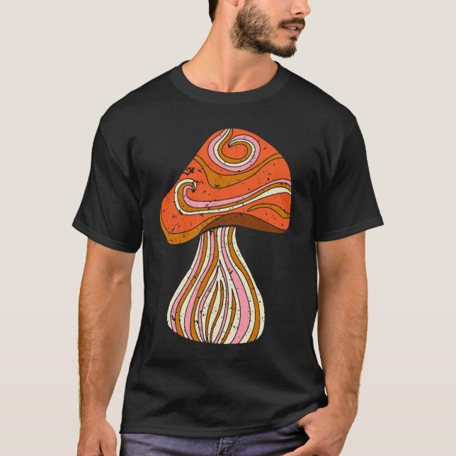 Retro 1960s Hippy Style Distressed Mushroom Graphi T Shirt (Framsida)