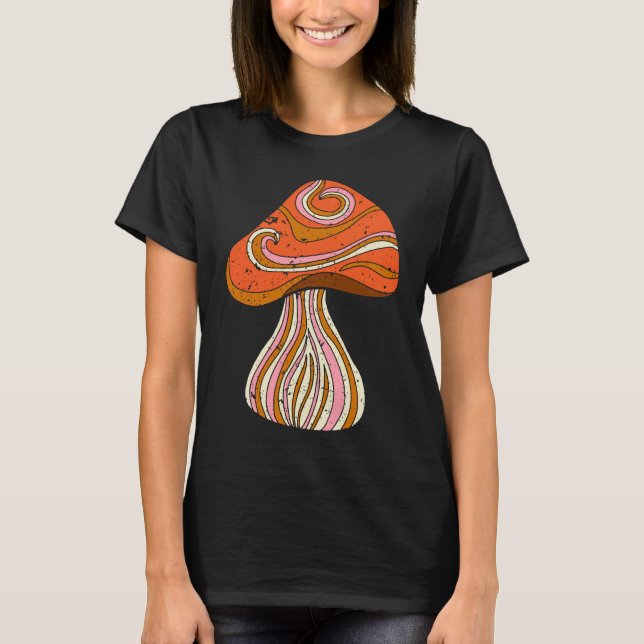Retro 1960s Hippy Style Distressed Mushroom Graphi T Shirt (Framsida)