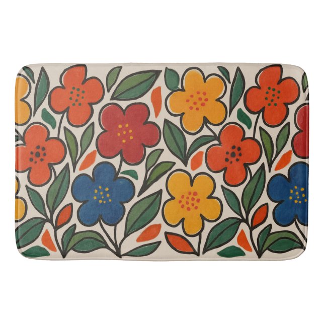 Retro 1960s Style Floral Pattern Badrumsmatta (Framsidan)