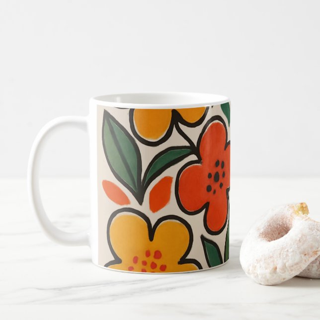 Retro 1960s Style Floral Pattern Kaffemugg (Med munk)