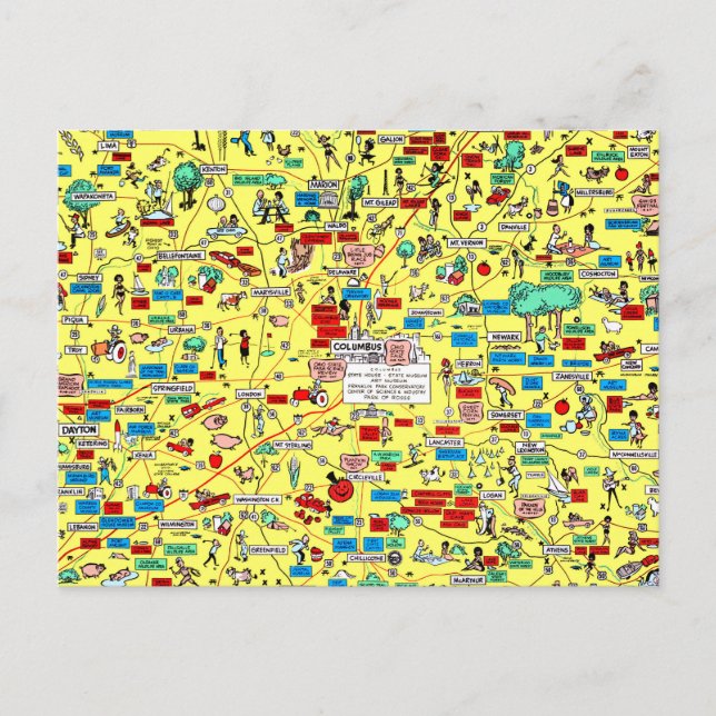 Retro 1966 Columbus, Ohio karta vykort (Framsida)