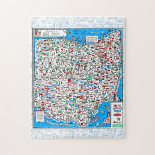 Retro 1966 Ohio karta pussel 11 x 14 tum 252 pcs