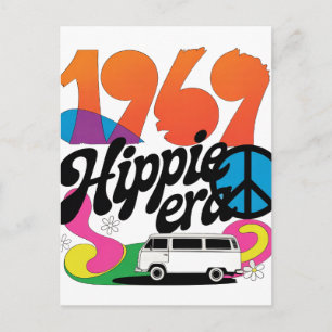 Retro 1969 Hippie-eran Grafik med Fredssymbol Vykort
