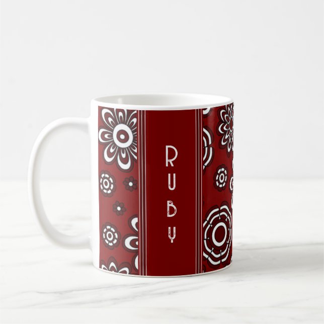 Retro 1970 Röd Blomma  Kaffemugg (Vänster)