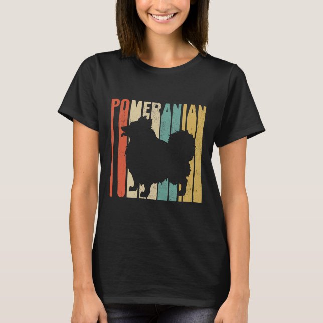 Retro 1970 S Pomeranian Hund Silhouette Cracks Di T Shirt (Framsida)