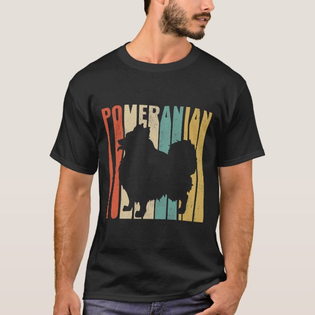 Retro 1970 S Pomeranian Hund Silhouette Cracks Di T Shirt (Framsida)