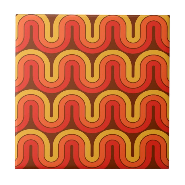 Retro 1970 Stil Wave Mönster Kakelplatta (Framsidan)