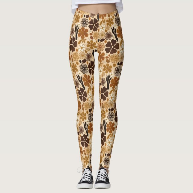 Retro 1970-tal Blommönster Leggings (Framsida)
