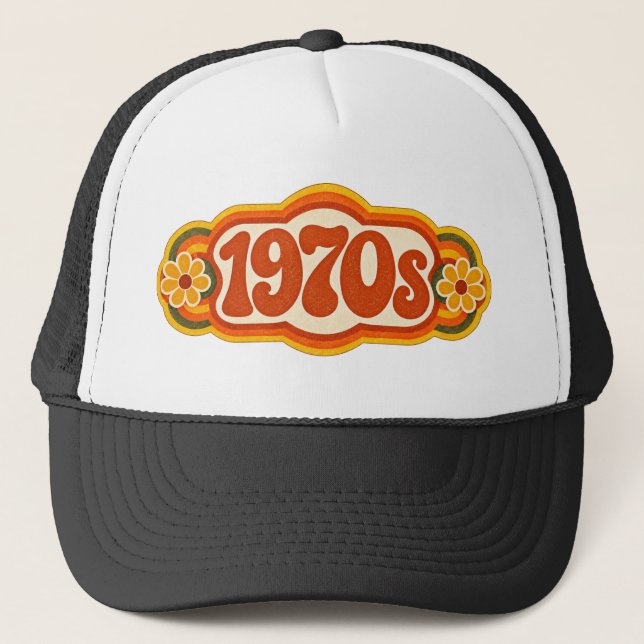 Retro 1970-tal Groovy Blommig Design Keps (Framsida)