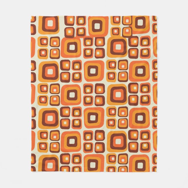 Retro 1970-tal Mitt 1900-tal Orange och Brun Geome Fleecefilt (Framsidan)